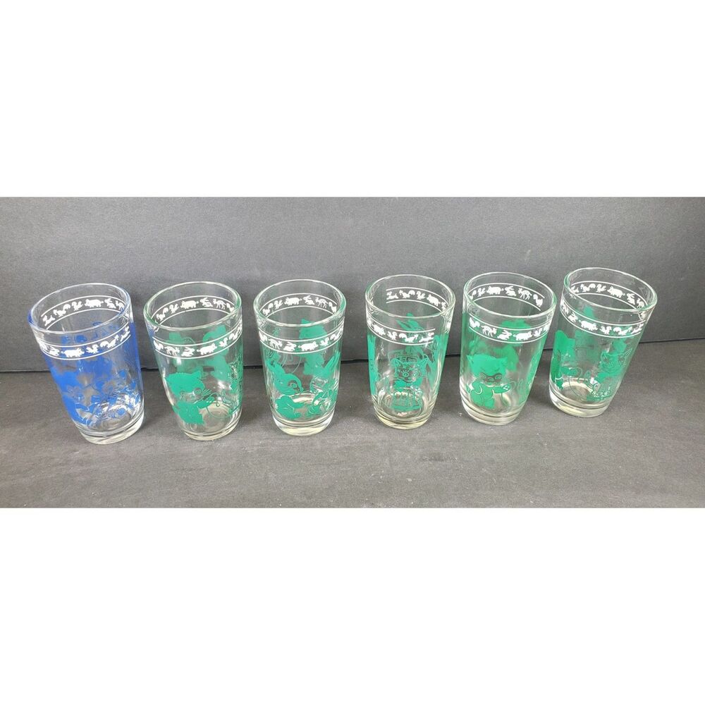 Kraft Swanky Swig Juice Glass Set 1930s Pig & Bunny Vintage Depression Era